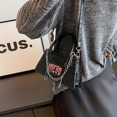 Gothic Crocodile Pattern Chain Crossbody Bag Y2K Letter Patch Purse