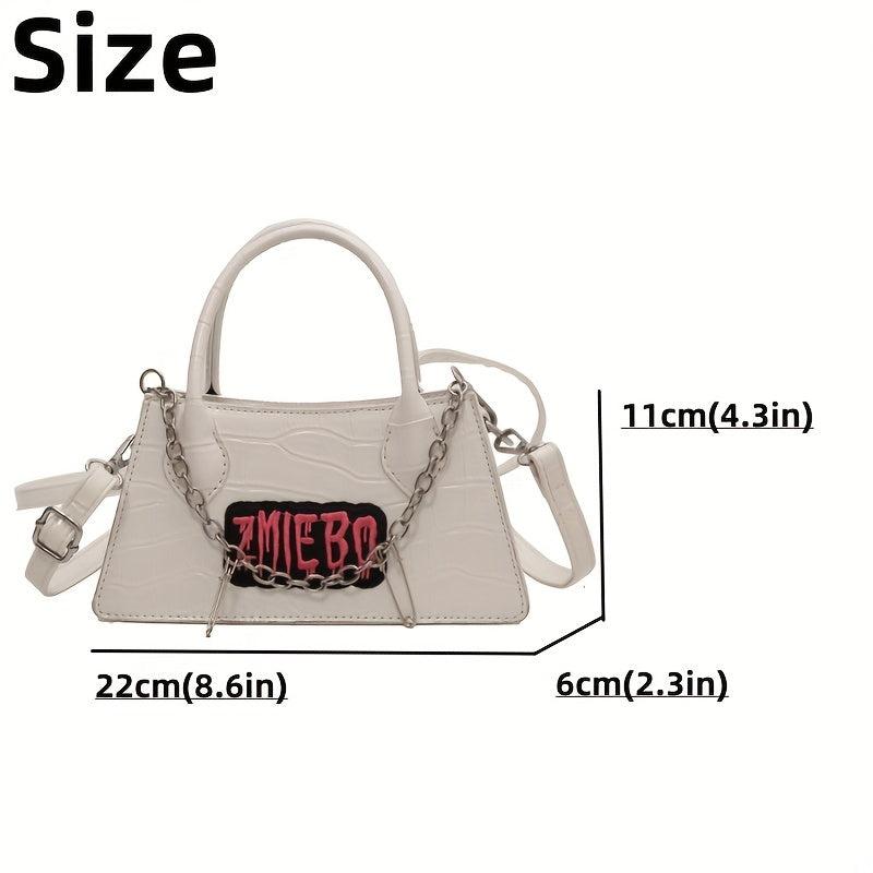 Gothic Crocodile Pattern Chain Crossbody Bag Y2K Letter Patch Purse