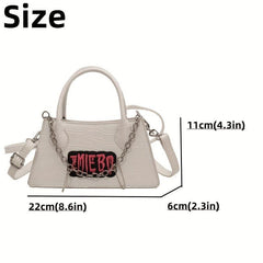 Gothic Crocodile Pattern Chain Crossbody Bag Y2K Letter Patch Purse