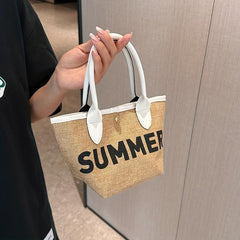Summer Tote Bag with Letter Graphic Beach Handbag