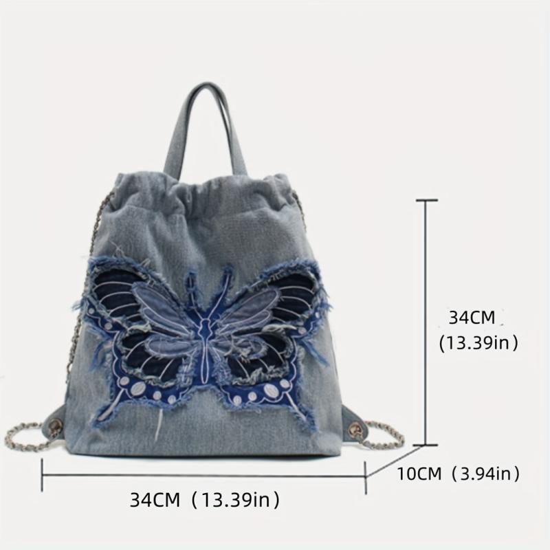 Butterfly Drawstring Chain Backpack Lightweight School Bag