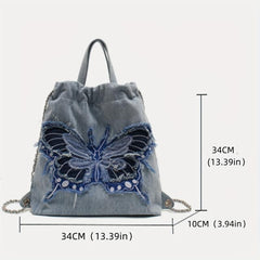 Butterfly Drawstring Chain Backpack Lightweight School Bag