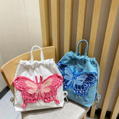 Butterfly Drawstring Chain Backpack Lightweight School Bag