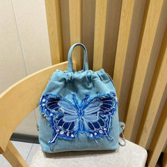 Butterfly Drawstring Chain Backpack Lightweight School Bag