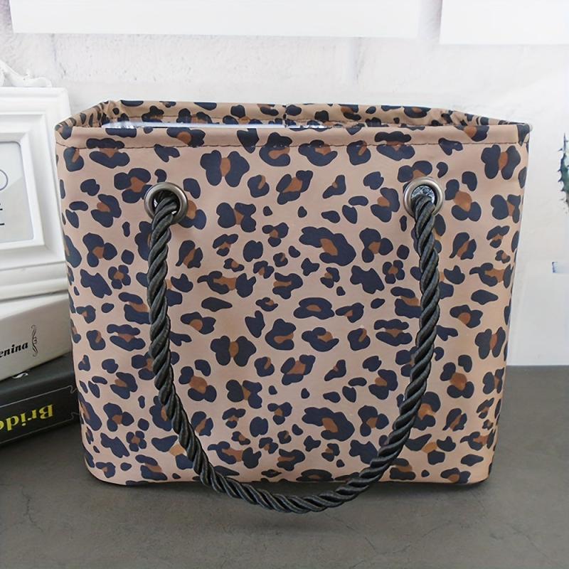 Leopard Print Large Tote Bag Foldable Toiletry Bag