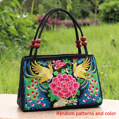 Floral Embroidery Canvas Handbag Vintage Satchel Bag Women Ethnic Clutch Purse