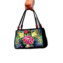 Floral Embroidery Canvas Handbag Vintage Satchel Bag Women Ethnic Clutch Purse