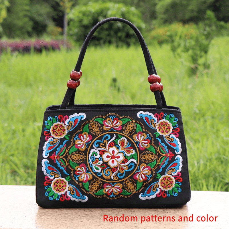 Floral Embroidery Canvas Handbag Vintage Satchel Bag Women Ethnic Clutch Purse