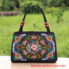 Floral Embroidery Canvas Handbag Vintage Satchel Bag Women Ethnic Clutch Purse