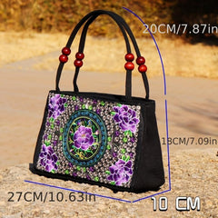 Floral Embroidery Canvas Handbag Vintage Satchel Bag Women Ethnic Clutch Purse