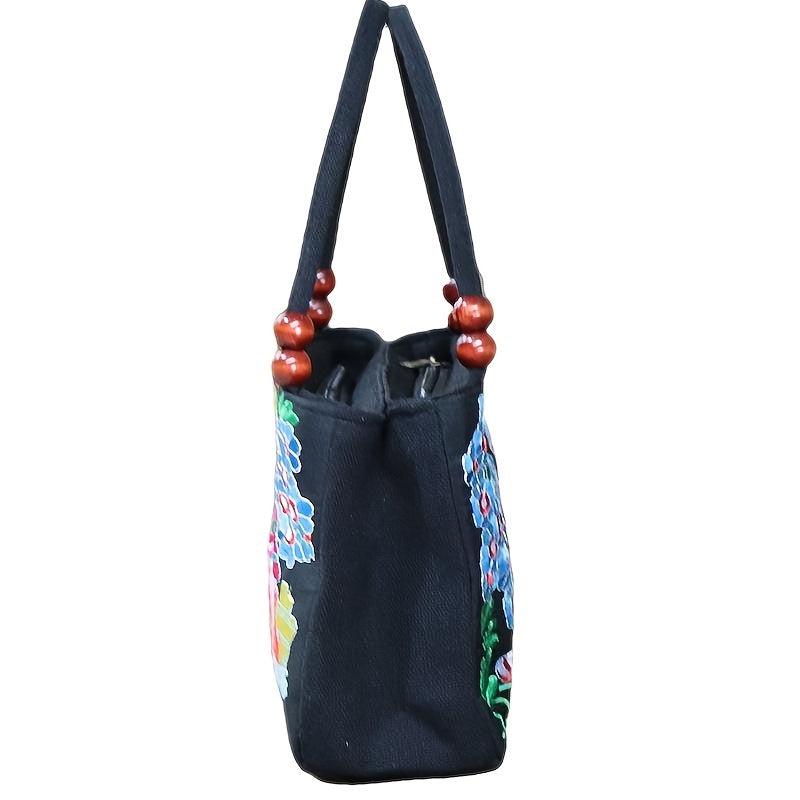 Floral Embroidery Canvas Handbag Vintage Satchel Bag Women Ethnic Clutch Purse