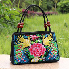Floral Embroidery Canvas Handbag Vintage Satchel Bag Women Ethnic Clutch Purse