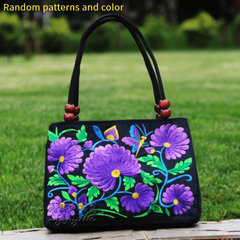 Floral Embroidery Canvas Handbag Vintage Satchel Bag Women Ethnic Clutch Purse