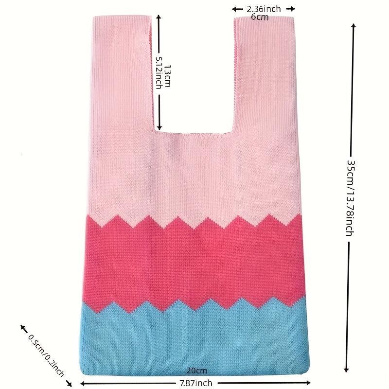Soft Handbag Randon Pattern Tote Bag Stylish Crochet Bento Bag