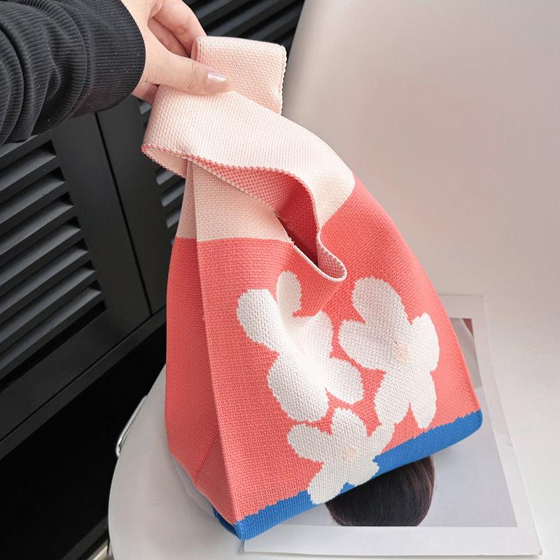 Soft Handbag Randon Pattern Tote Bag Stylish Crochet Bento Bag