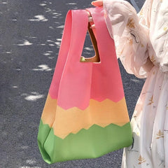 Soft Handbag Randon Pattern Tote Bag Stylish Crochet Bento Bag