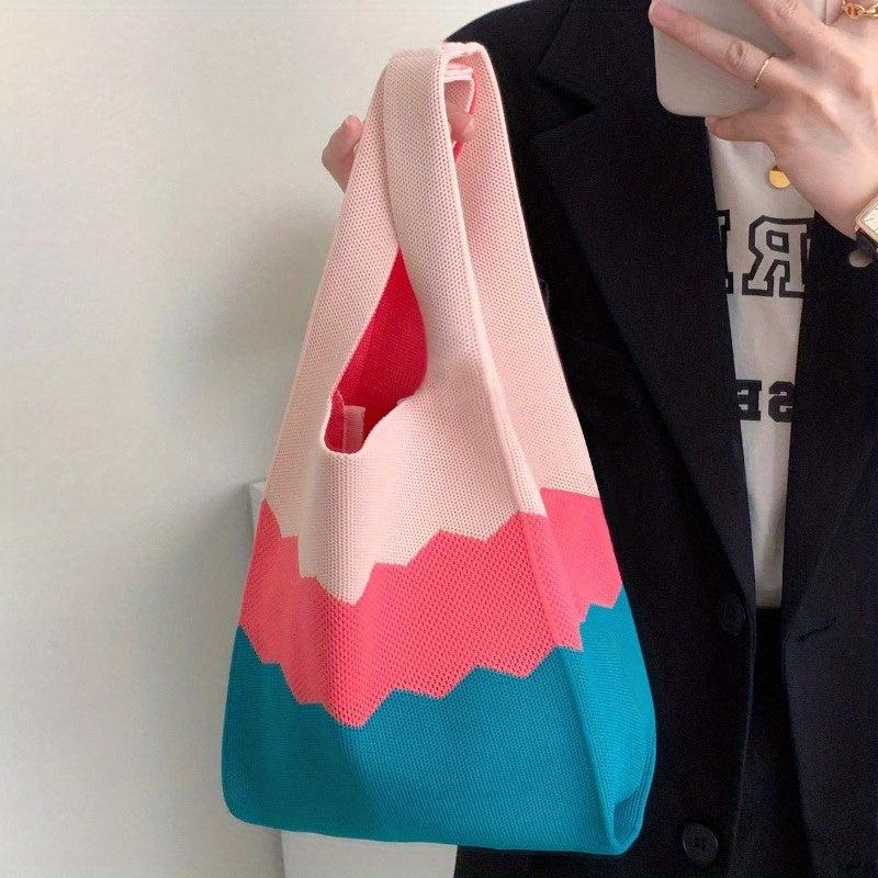 Soft Handbag Randon Pattern Tote Bag Stylish Crochet Bento Bag