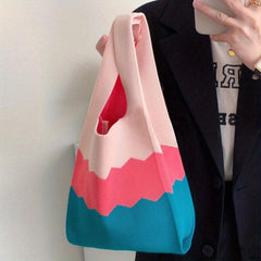 Soft Handbag Randon Pattern Tote Bag Stylish Crochet Bento Bag