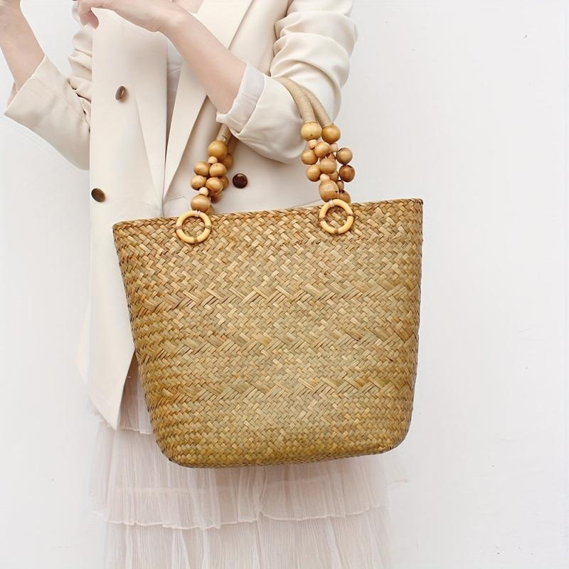 Woven Summer Tote Bag Large Capacity Beach Shoulder Bag Women's Handbag