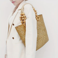 Woven Summer Tote Bag Large Capacity Beach Shoulder Bag Women's Handbag