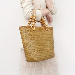 Woven Summer Tote Bag Large Capacity Beach Shoulder Bag Women's Handbag