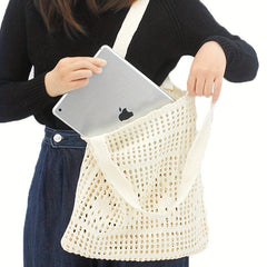 Large Capacity Hollow Crochet Bag Solid Woven Shoulder Bag