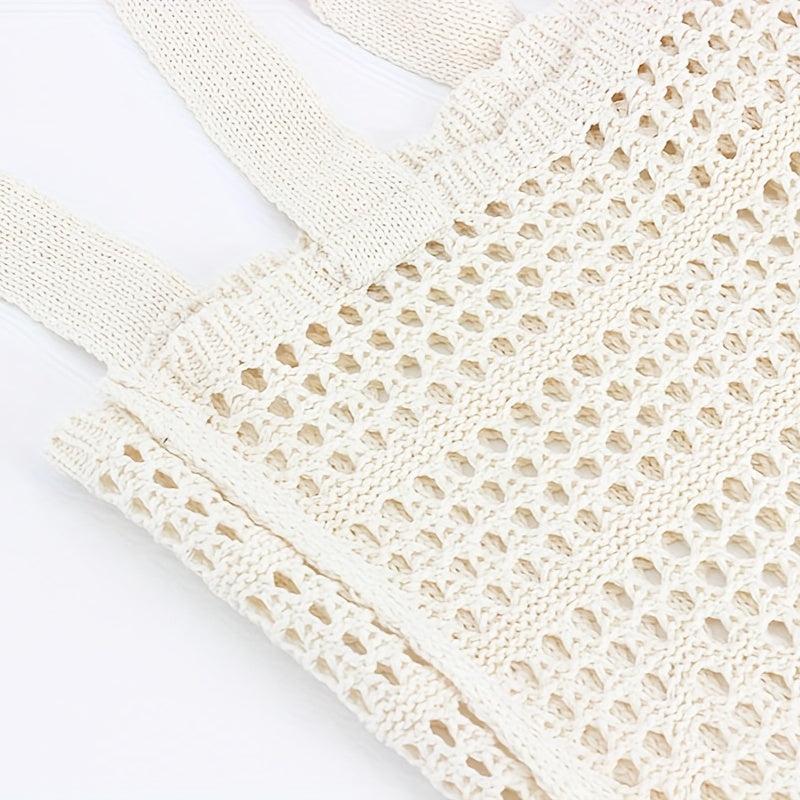Large Capacity Hollow Crochet Bag Solid Woven Shoulder Bag