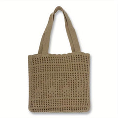 Large Capacity Hollow Crochet Bag Solid Woven Shoulder Bag