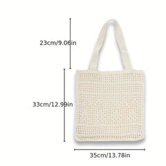 Large Capacity Hollow Crochet Bag Solid Woven Shoulder Bag