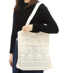 Large Capacity Hollow Crochet Bag Solid Woven Shoulder Bag
