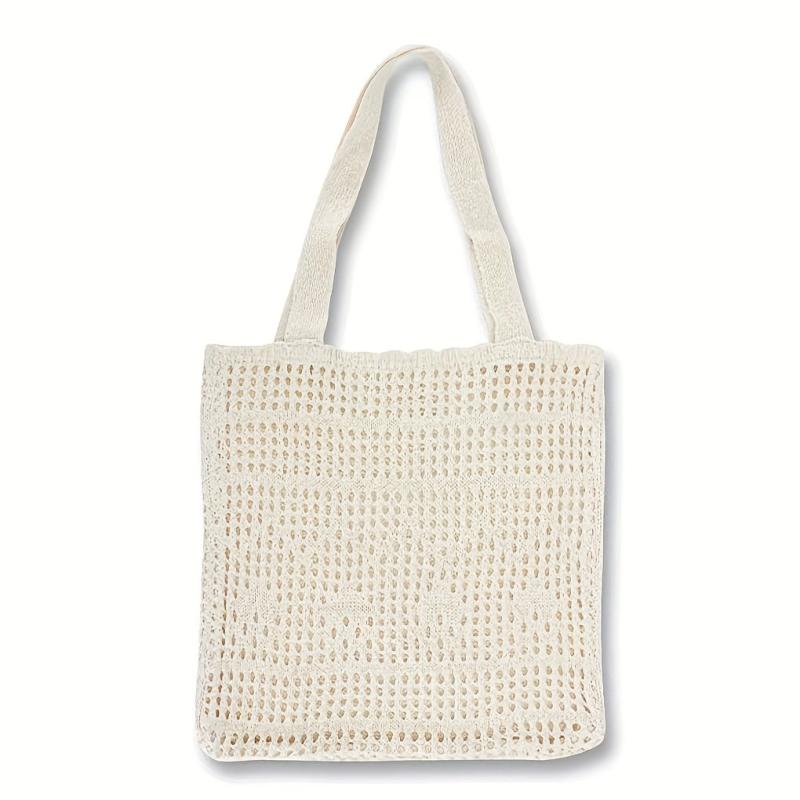 Large Capacity Hollow Crochet Bag Solid Woven Shoulder Bag