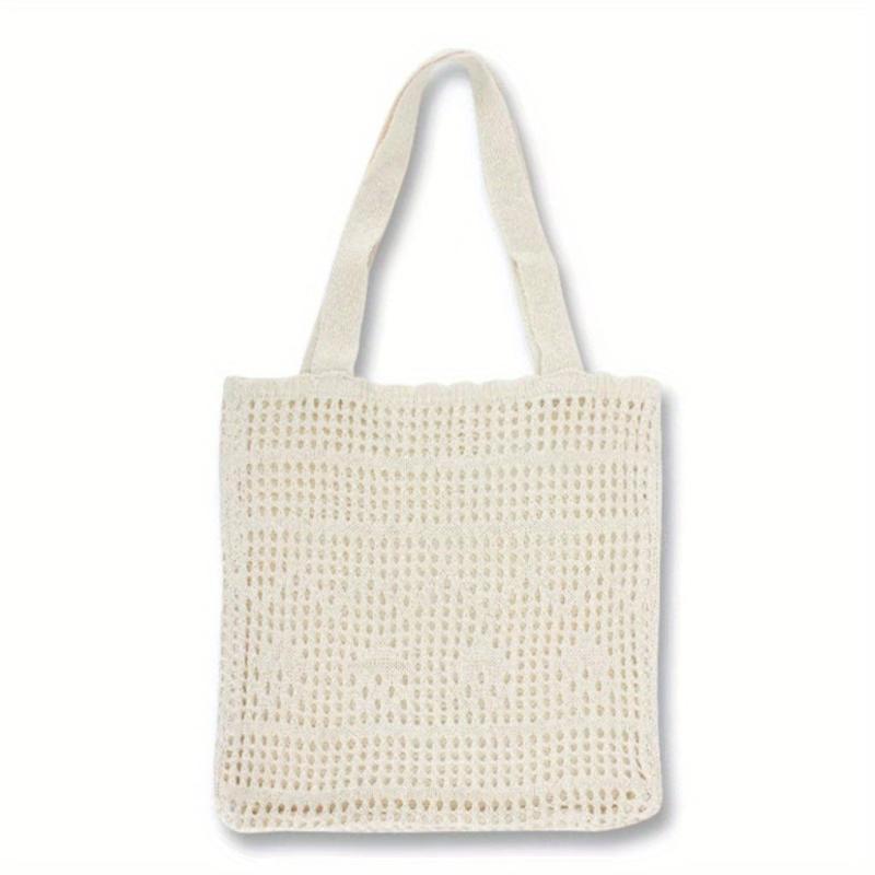 Large Capacity Hollow Crochet Bag Solid Woven Shoulder Bag