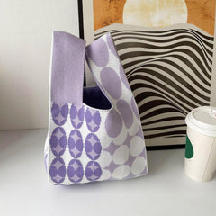 Colorblock Crochet Bag Heart Graphic Tote Wrist Bag
