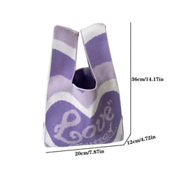 Colorblock Crochet Bag Heart Graphic Tote Wrist Bag