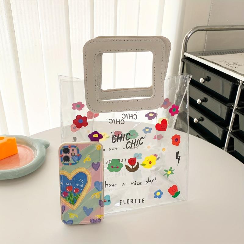 Floral Print Waterproof PVC Jelly Bag Beach Handbag
