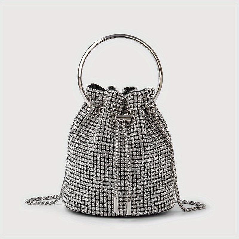 Rhinestone Bucket Bag Top Ring Evening Clutch Purse