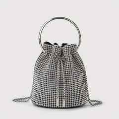Rhinestone Bucket Bag Top Ring Evening Clutch Purse