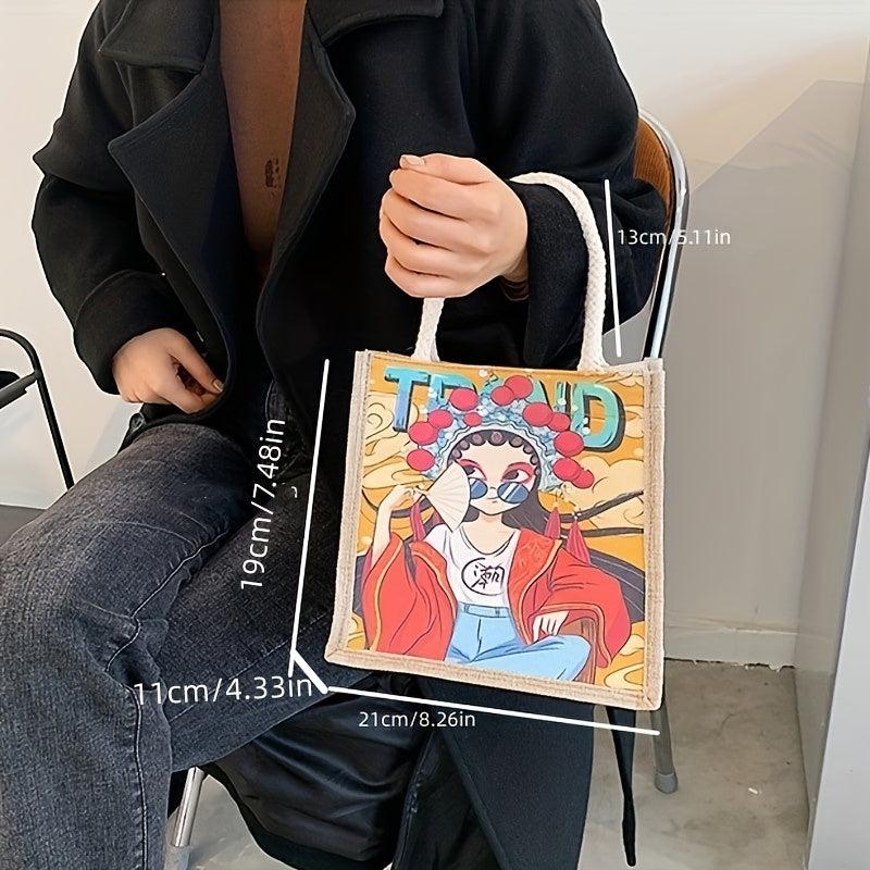 Chinese Style Canvas Tote Bag Ethnic Print Women's Handbag
