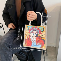 Chinese Style Canvas Tote Bag Ethnic Print Women's Handbag