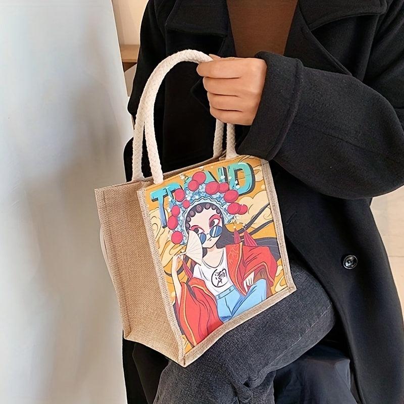 Chinese Style Canvas Tote Bag Ethnic Print Women's Handbag