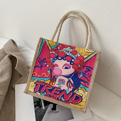 Chinese Style Canvas Tote Bag Ethnic Print Women's Handbag
