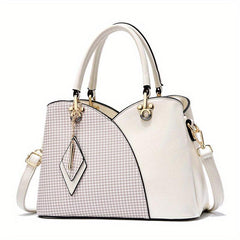 Plaid Tote Bag PU Leather Shoulder Handbag