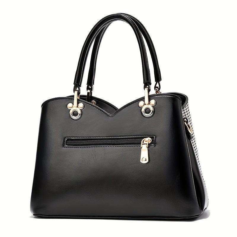 Plaid Tote Bag PU Leather Shoulder Handbag