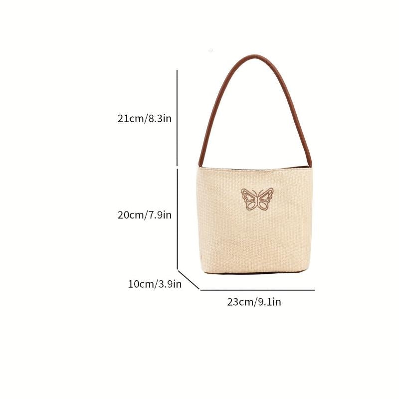 Vacation Butterfly Embroidery Handbag Straw Beach Shoulder Bag