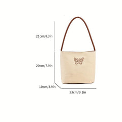 Vacation Butterfly Embroidery Handbag Straw Beach Shoulder Bag