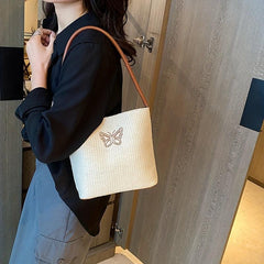 Vacation Butterfly Embroidery Handbag Straw Beach Shoulder Bag