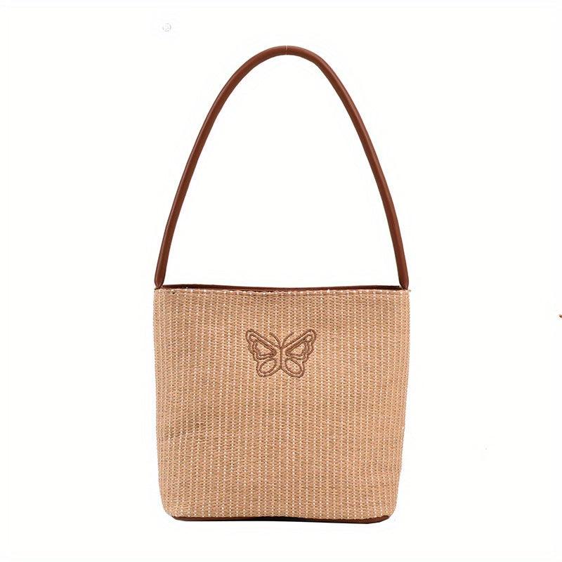 Vacation Butterfly Embroidery Handbag Straw Beach Shoulder Bag