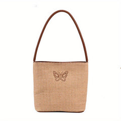 Vacation Butterfly Embroidery Handbag Straw Beach Shoulder Bag