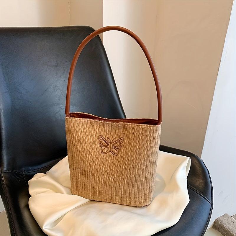 Vacation Butterfly Embroidery Handbag Straw Beach Shoulder Bag