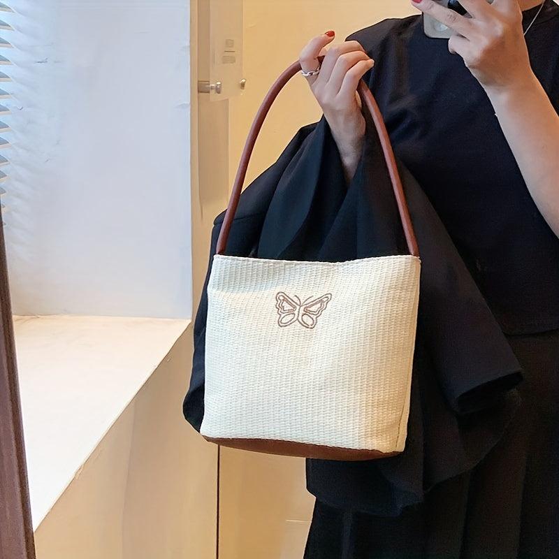 Vacation Butterfly Embroidery Handbag Straw Beach Shoulder Bag